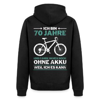 70 Jahre 70. Geburtstag Fahrrad ohne Akku - Unisex Premium Bio Zip Hoodie - Schwarz - Hinten - Nico (187cm)