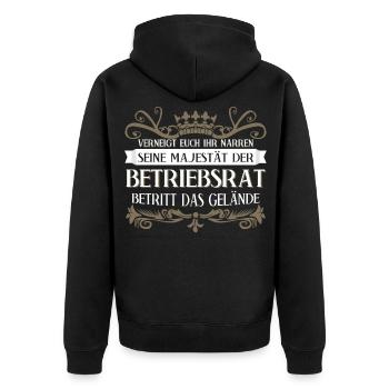 Betriebsrat Spruch Betriebsrätin - Unisex Premium Bio Zip Hoodie - Schwarz - Hinten - Nico (187cm)