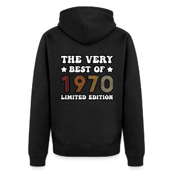 The very best of 1970 - Unisex Premium Bio Zip Hoodie - Schwarz - Hinten - Nico (187cm)