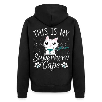 Ovarian Cancer Cat This is My Superhero Umhan - Unisex Premium Organic Zip Hoodie - black - Back - Nico (187cm)