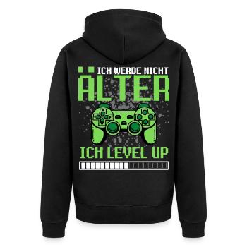 ICH WERDE NICHT ÄLTER - ICH LEVEL UP! Lustiger - Unisex Premium Bio Zip Hoodie - Schwarz - Hinten - Nico (187cm)