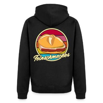 Leberkäse Feinschmecker Leberkas - Unisex Premium Bio Zip Hoodie - Schwarz - Hinten - Nico (187cm)