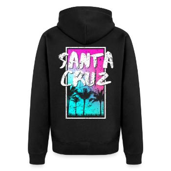 Santa Cruz California Vintage Retro Sunset - Unisex Premium Bio Zip Hoodie - Schwarz - Hinten - Nico (187cm)