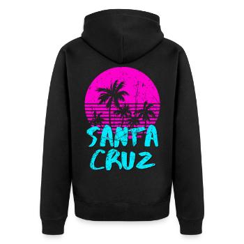 Santa Cruz California Vintage Retro Sunset - Unisex Premium Bio Zip Hoodie - Schwarz - Hinten - Nico (187cm)