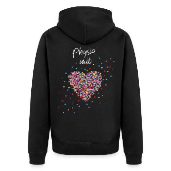 Physio-Therapie mit Herz Physiotherapeut - Unisex Premium Bio Zip Hoodie - Schwarz - Hinten - Nico (187cm)