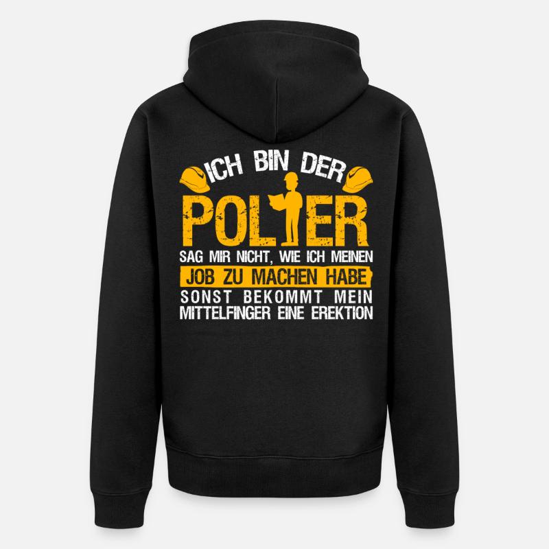 Polier Mittelfinger Baustelle Bauleiter - Unisex Premium Bio Zip Hoodie - Schwarz