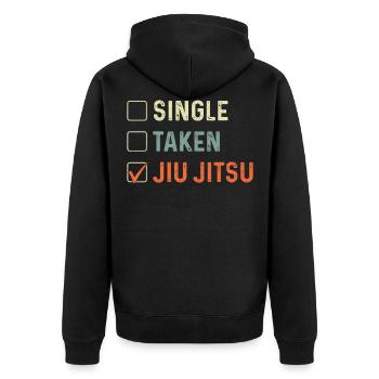 Jiu Jitsu Single Taken Jiu Jitsu - Unisex Premium Organic Zip Hoodie - black - Back - Nico (187cm)