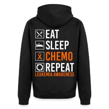Leukämie-Bewusstsein Essen Schlafen Chemo Wiederho - Unisex Premium Bio Zip Hoodie - Schwarz - Hinten - Nico (187cm)