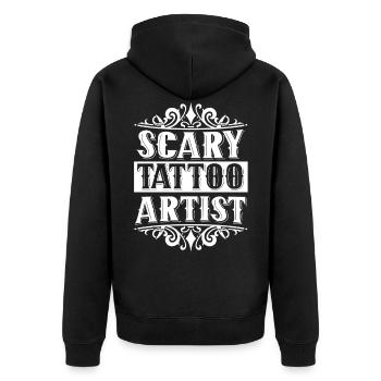 Gruseliger Tattoo Künstler Tätowierer Tätowieren - Unisex Premium Bio Zip Hoodie - Schwarz - Hinten - Nico (187cm)
