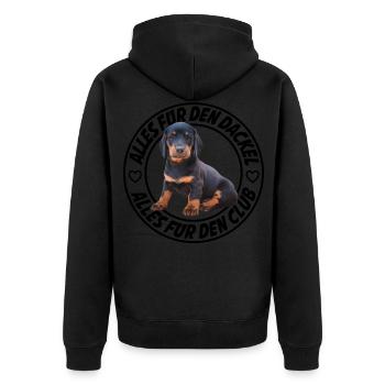 Alles für den Dackel Alles für den Club - Unisex Premium Bio Zip Hoodie - Schwarz - Hinten - Nico (187cm)
