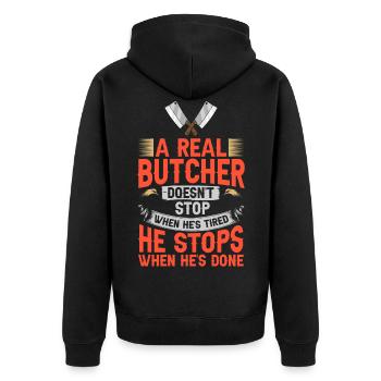 Butcher Meat Cutter Butcher Butcher's Shop - Unisex Premium Organic Zip Hoodie - black - Back - Nico (187cm)