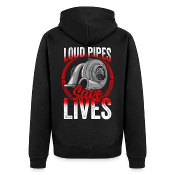 Laute Auspuffe Retten Leben Automechaniker Garage - Unisex Premium Bio Zip Hoodie - Schwarz - Hinten - Nico (187cm)