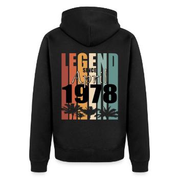 Legende geboren 1978 April Jahrgang - Unisex Premium Bio Zip Hoodie - Schwarz - Hinten - Nico (187cm)