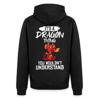 Drachenkopf Drache Lustig Niedlich Fantasiewesen - Unisex Premium Bio Zip Hoodie - Schwarz - Hinten - Nico (187cm)