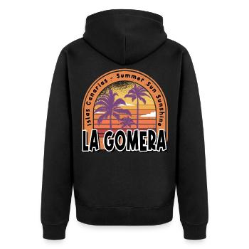 La Gomera Sommer Sonne Strand Meer Palmen - Unisex Premium Bio Zip Hoodie - Schwarz - Hinten - Nico (187cm)