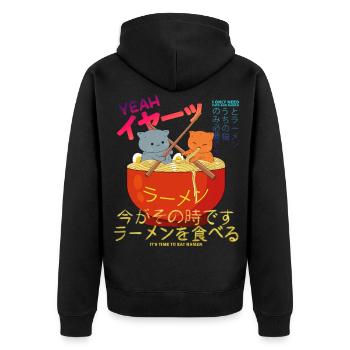 Verrücktes Japan Design I only need cats and ramen - Unisex Premium Bio Zip Hoodie - Schwarz - Hinten - Nico (187cm)