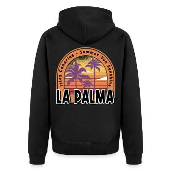 La Palma Sommer Sonne Strand Meer Palmen - Unisex Premium Bio Zip Hoodie - Schwarz - Hinten - Nico (187cm)