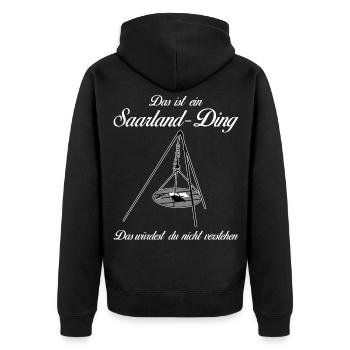 Saarländer Schwenker Saarland - Unisex Premium Bio Zip Hoodie - Schwarz - Hinten - Nico (187cm)