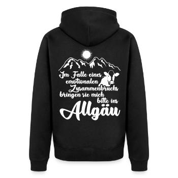 Allgäu Wandern Urlaub Allgäuer - Unisex Premium Bio Zip Hoodie - Schwarz - Hinten - Nico (187cm)