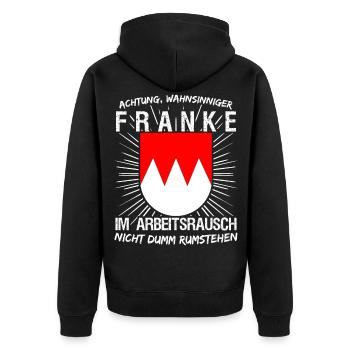Franke im Arbeitsrausch Franken - Unisex Premium Bio Zip Hoodie - Schwarz - Hinten - Nico (187cm)