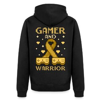 Childhood Cancer Awareness Gamer And Warrior - Unisex Premium Bio Zip Hoodie - Schwarz - Hinten - Nico (187cm)