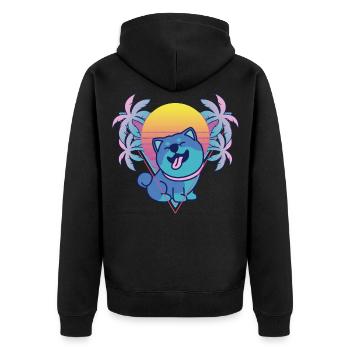 Shiba Inu Vaporwave Aesthetic Retro - Unisex Premium Bio Zip Hoodie - Schwarz - Hinten - Nico (187cm)