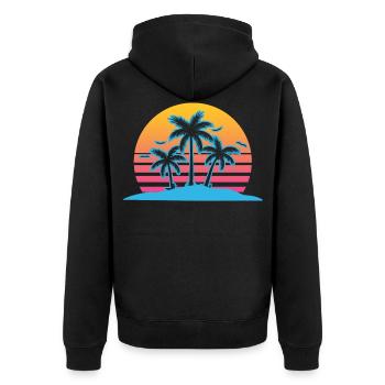 Palm Tree Vaporwave Aesthetic Retro - Unisex Premium Bio Zip Hoodie - Schwarz - Hinten - Nico (187cm)