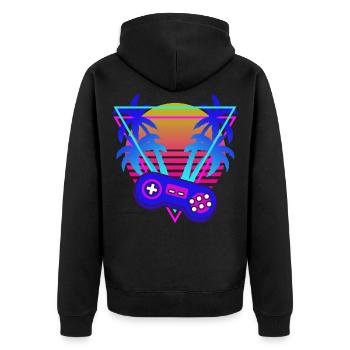 Gamer Gaming Controller Vaporwave Aesthetic - Unisex Premium Bio Zip Hoodie - Schwarz - Hinten - Nico (187cm)