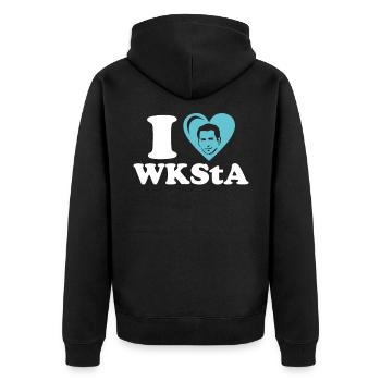 Ich Liebe WKStA Politik Skandal Kurz Shirt - Unisex Premium Bio Zip Hoodie - Schwarz - Hinten - Nico (187cm)