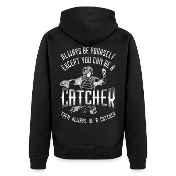 Baseball Fan Catcher Vintage - Unisex Premium Bio Zip Hoodie - Schwarz - Hinten - Nico (187cm)