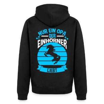 Einhorn Opa - Unisex Premium Bio Zip Hoodie - Schwarz - Hinten - Nico (187cm)