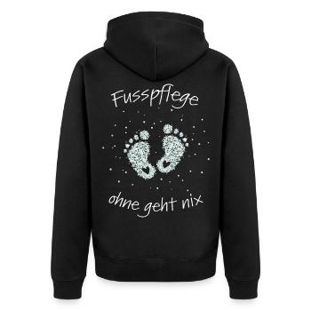 Fusspflege Podologie Nagelpflege - Unisex Premium Bio Zip Hoodie - Schwarz - Hinten - Nico (187cm)