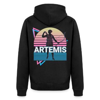 Artemis Greek Goddess of Hunting and the Moon - Unisex Premium Organic Zip Hoodie - black - Back - Nico (187cm)
