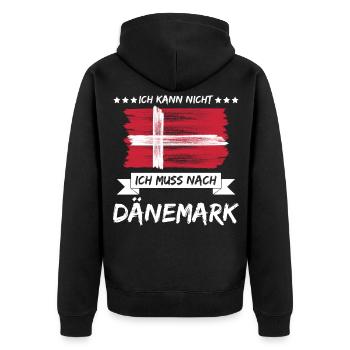 Denmark Ich muss nach Dänemark - Unisex Premium Bio Zip Hoodie - Schwarz - Hinten - Nico (187cm)