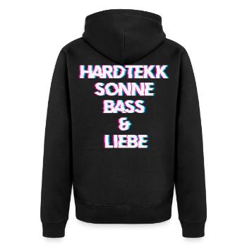 Hardtekk Tekk - Unisex Premium Bio Zip Hoodie - Schwarz - Hinten - Nico (187cm)