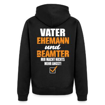 Vater Ehemann und Beamter - Unisex Premium Bio Zip Hoodie - Schwarz - Hinten - Nico (187cm)