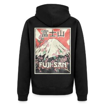 Mt Fuji Fujiyama Fuji San Japanisches Ästhetisches - Unisex Premium Bio Zip Hoodie - Schwarz - Hinten - Nico (187cm)