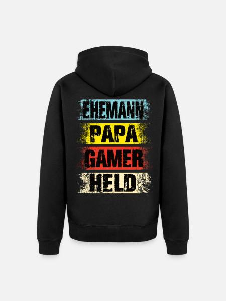 Ehemann Papa Gamer Held - Unisex Premium Bio Zip Hoodie - Schwarz