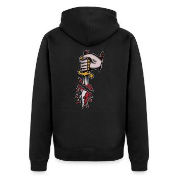 Blutdolch im Stil der alten Schule - Unisex Premium Bio Zip Hoodie - Schwarz - Hinten - Nico (187cm)