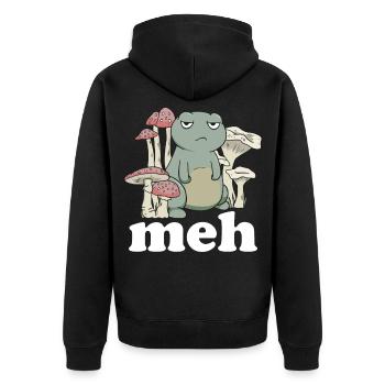 Funny Frog Meh Gift - Unisex Premium Organic Zip Hoodie - black - Back - Nico (187cm)
