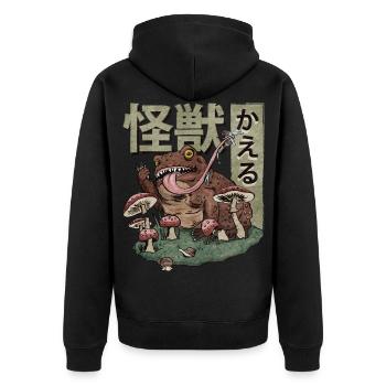 Cottagecore Aesthetic Kaiju Frog Mushrooms Geschen - Unisex Premium Organic Zip Hoodie - black - Back - Nico (187cm)