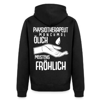 Physio Ölich Fröhlich Physiotherapeut - Unisex Premium Bio Zip Hoodie - Schwarz - Hinten - Nico (187cm)