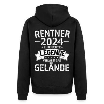 Rentner 2024 Lustiger Spruch Pesion Ruhestand - Unisex Premium Bio Zip Hoodie - Schwarz - Hinten - Nico (187cm)
