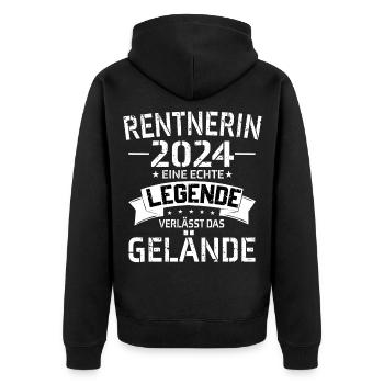 Rentnerin 2024 Lustiger Spruch Pesion Ruhestand - Unisex Premium Bio Zip Hoodie - Schwarz - Hinten - Nico (187cm)