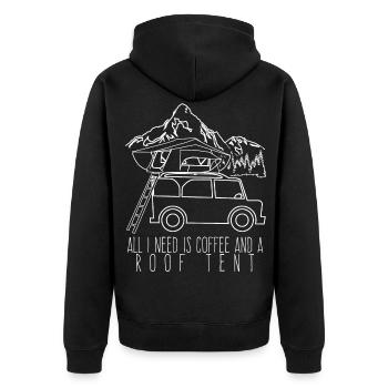 Dachzelt Kaffee und Camping 4x4 Offroad - Unisex Premium Bio Zip Hoodie - Schwarz - Hinten - Nico (187cm)