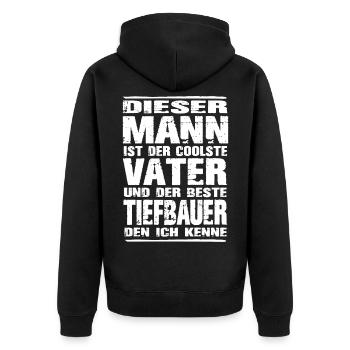 Vater und Tiefbauer - Unisex Premium Bio Zip Hoodie - Schwarz - Hinten - Nico (187cm)