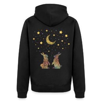 Kuschelshirt Hasen Häschen Kaninchen - Unisex Premium Bio Zip Hoodie - Schwarz - Hinten - Nico (187cm)