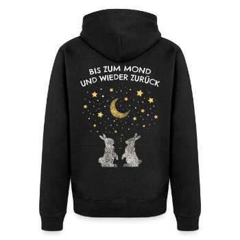 Schlafshirt Kuschelshirt Kaninchen Hasen - Unisex Premium Bio Zip Hoodie - Schwarz - Hinten - Nico (187cm)