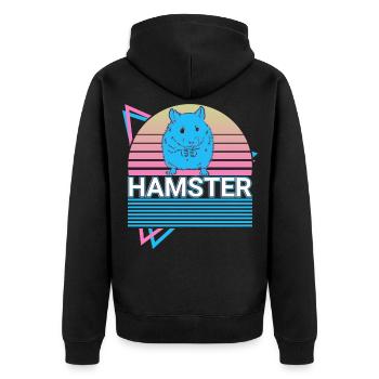 Hamster Retro - Unisex Premium Bio Zip Hoodie - Schwarz - Hinten - Nico (187cm)