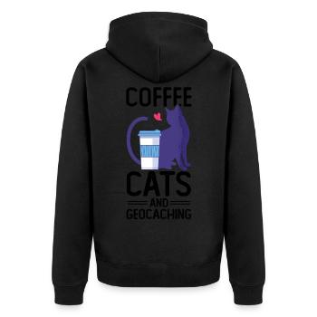 Coffee Cats And Geocaching Cache Hunting Hiking - Unisex Premium Organic Zip Hoodie - black - Back - Nico (187cm)